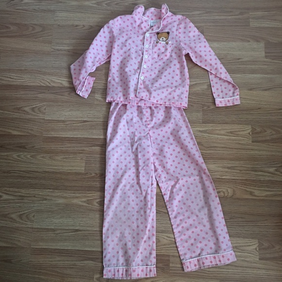 Cre8ions Little Girls Pink Polka Dot Teddy Bear Pajama Set: Size 6/6X - Picture 1 of 5